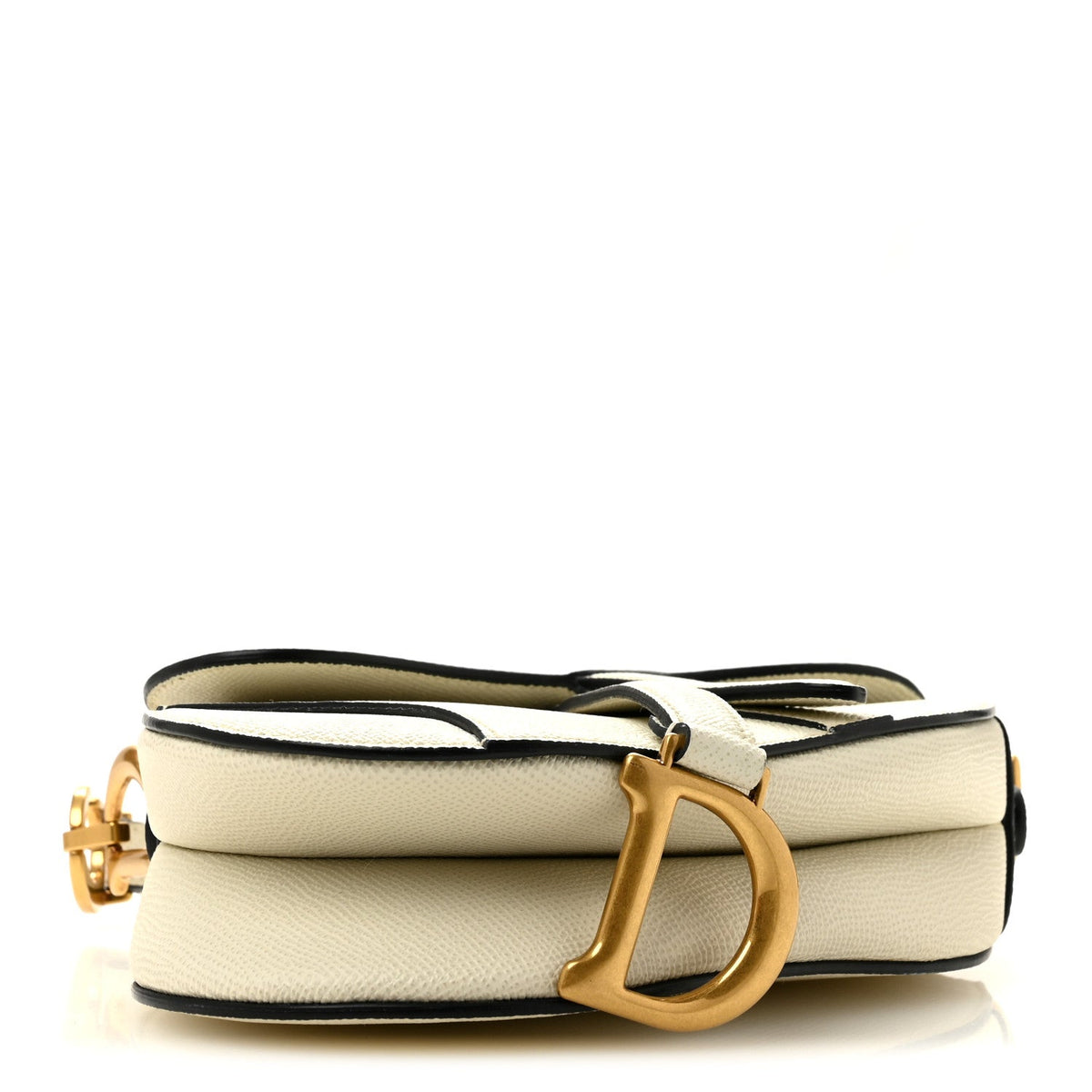 Grained Calfskin Mini Saddle Bag With Strap White