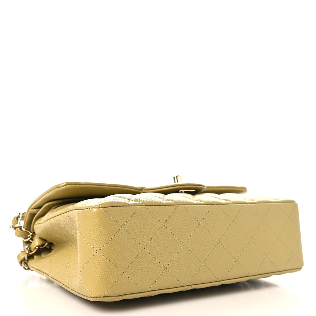 Caviar Quilted Small Double Flap Light Yellow