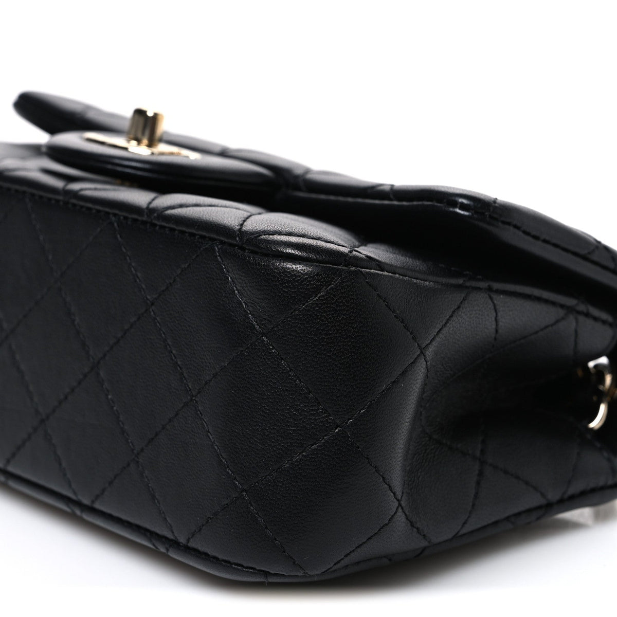 Lambskin Quilted Enamel Mini Rectangular Pearl Crush Flap Black
