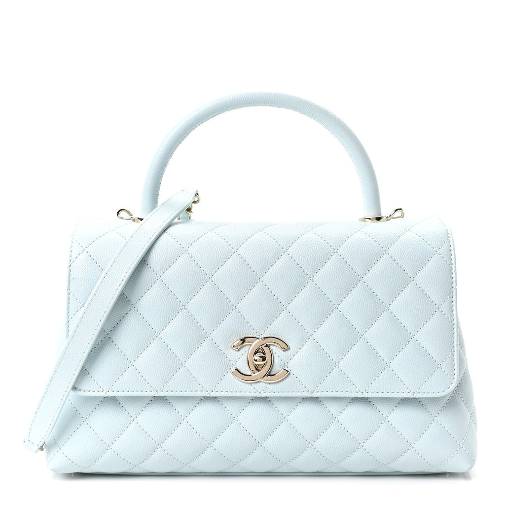 Caviar Quilted Small Coco Handle Flap Light Blue