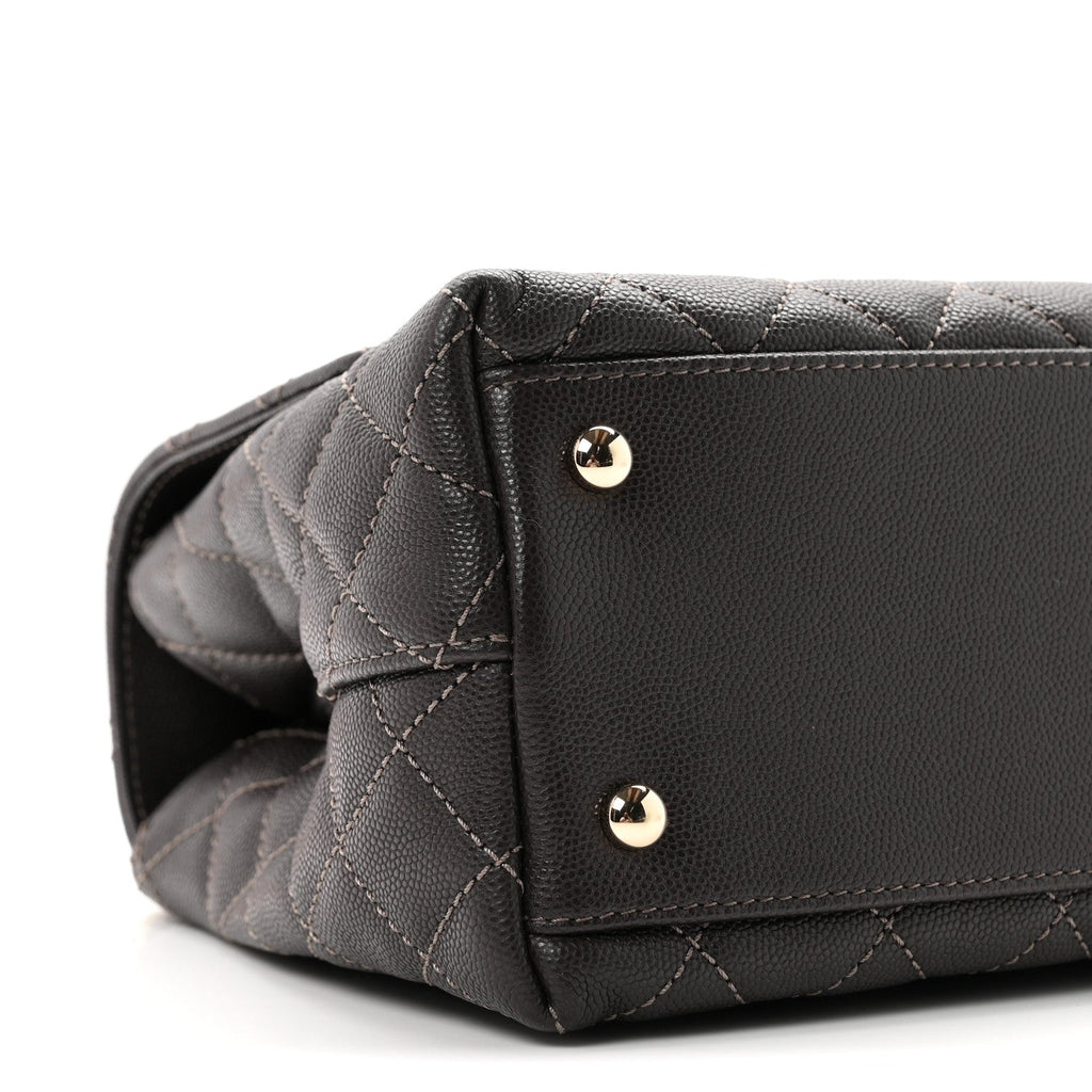 Caviar Quilted Small Coco Handle Flap Dark Brown