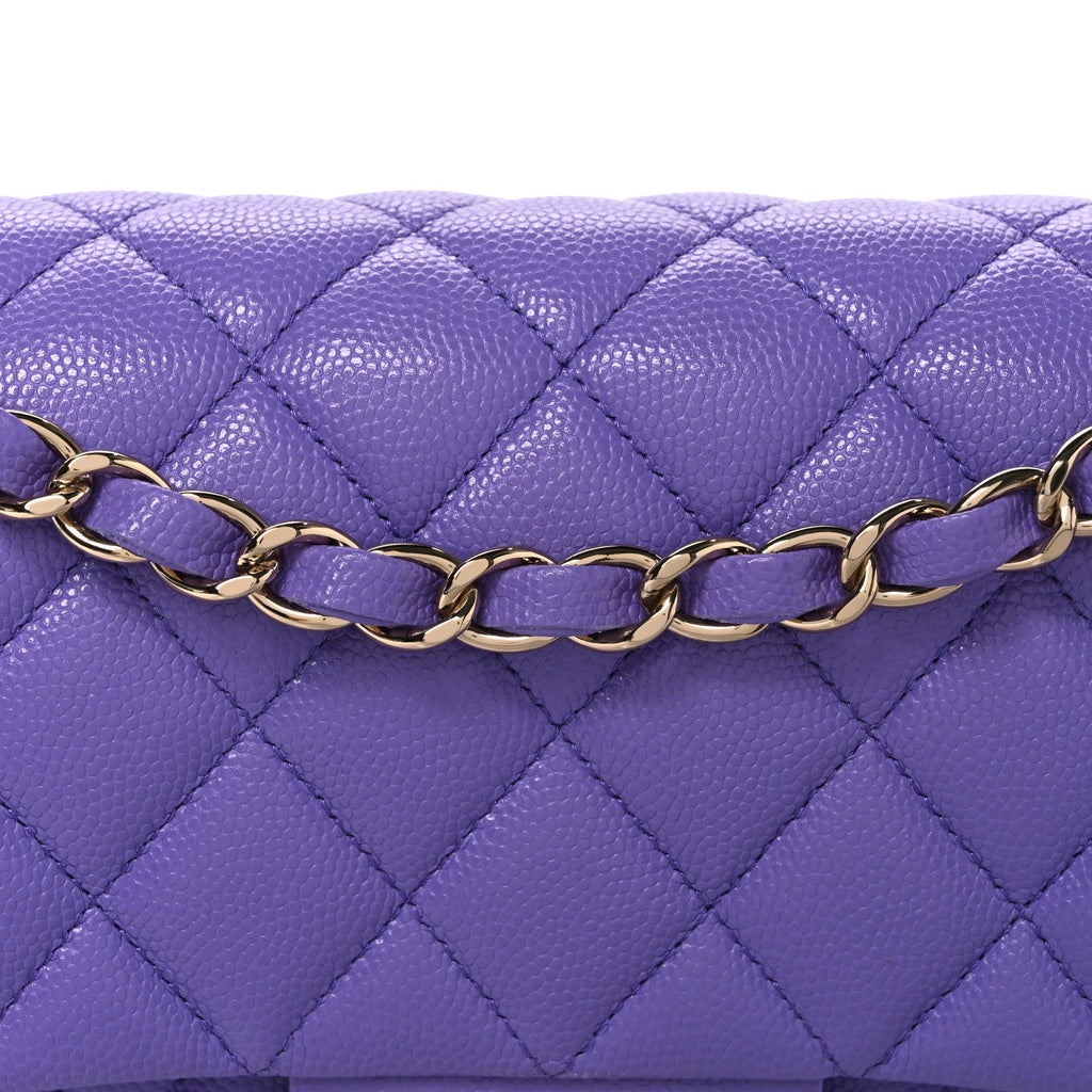Caviar Quilted Small Double Flap Purple