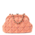 Wool Tweed Quilted CC Kisslock Clutch Coral Pink