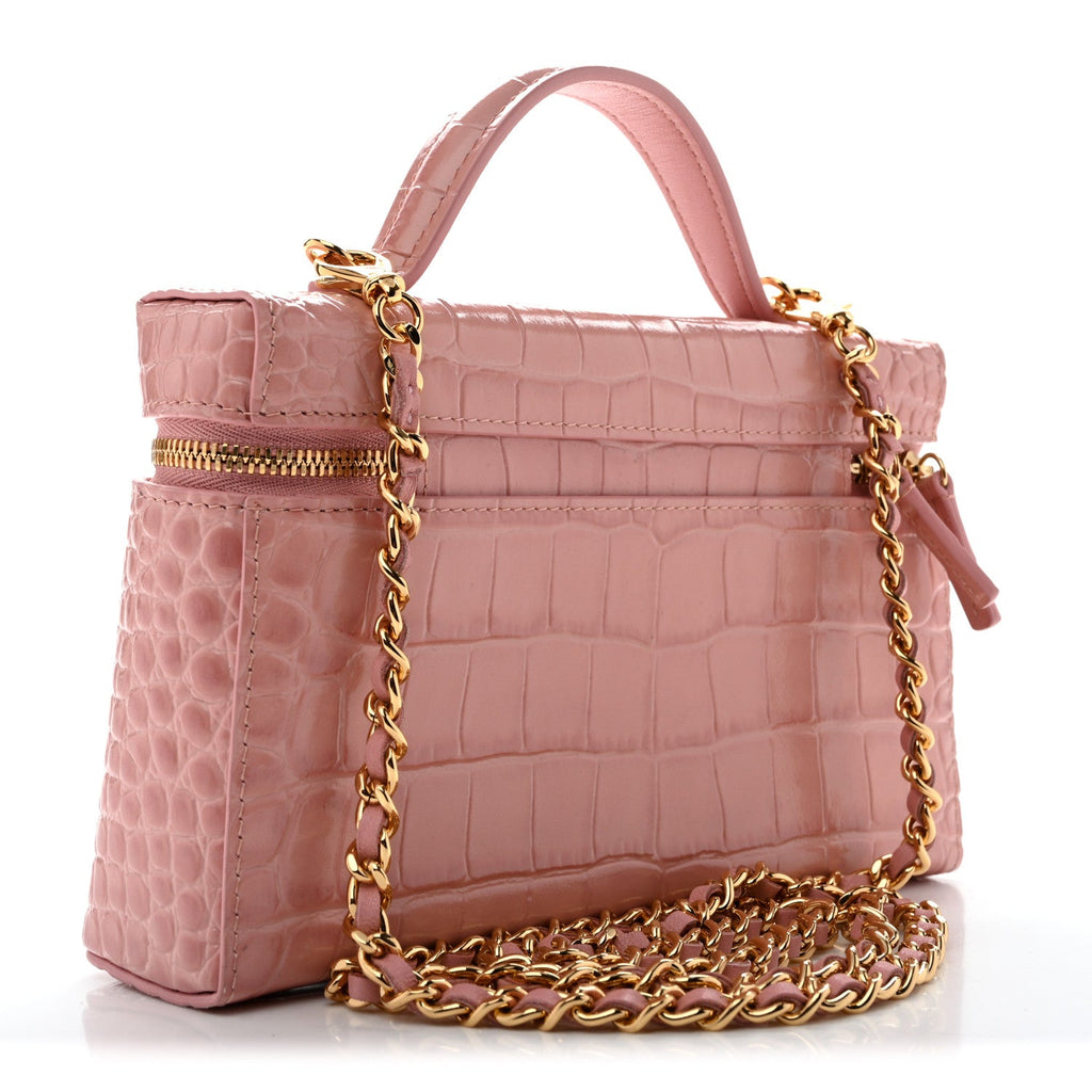 Calfskin Crocodile Embossed Crococo Exoticoco Vanity With Chain Light Pink
