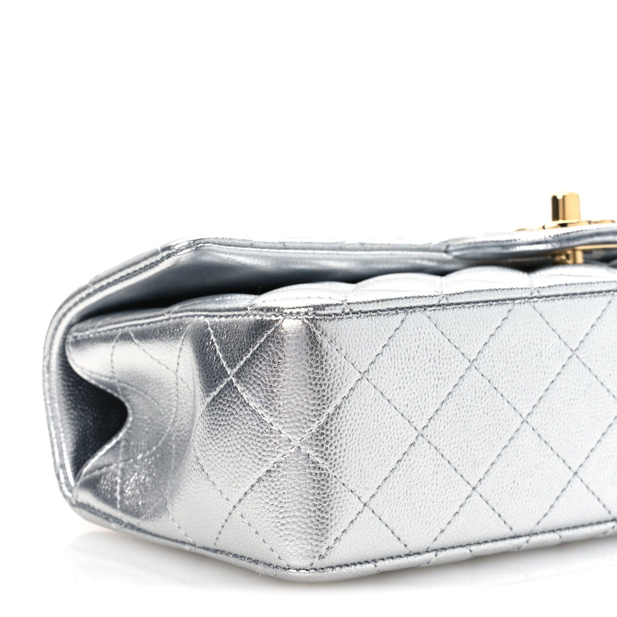 Metallic Caviar Quilted Top Handle East West Flap Silver