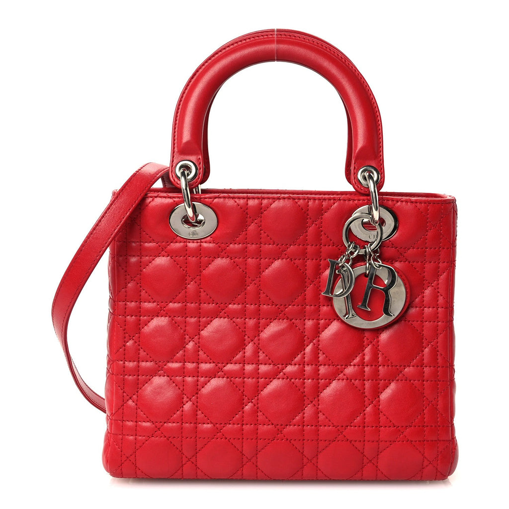 Lambskin Cannage Medium Lady Dior Red