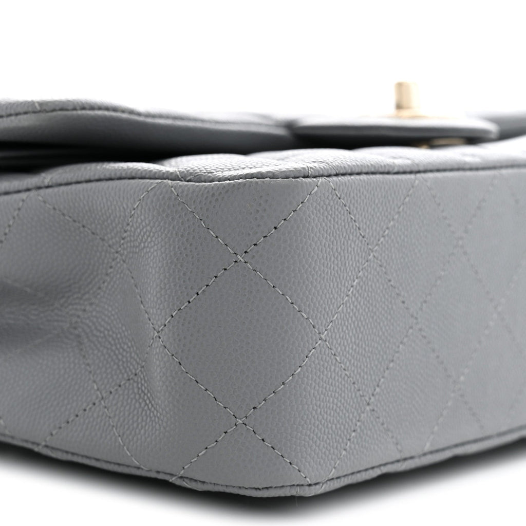 Caviar Quilted Medium Double Flap Grey