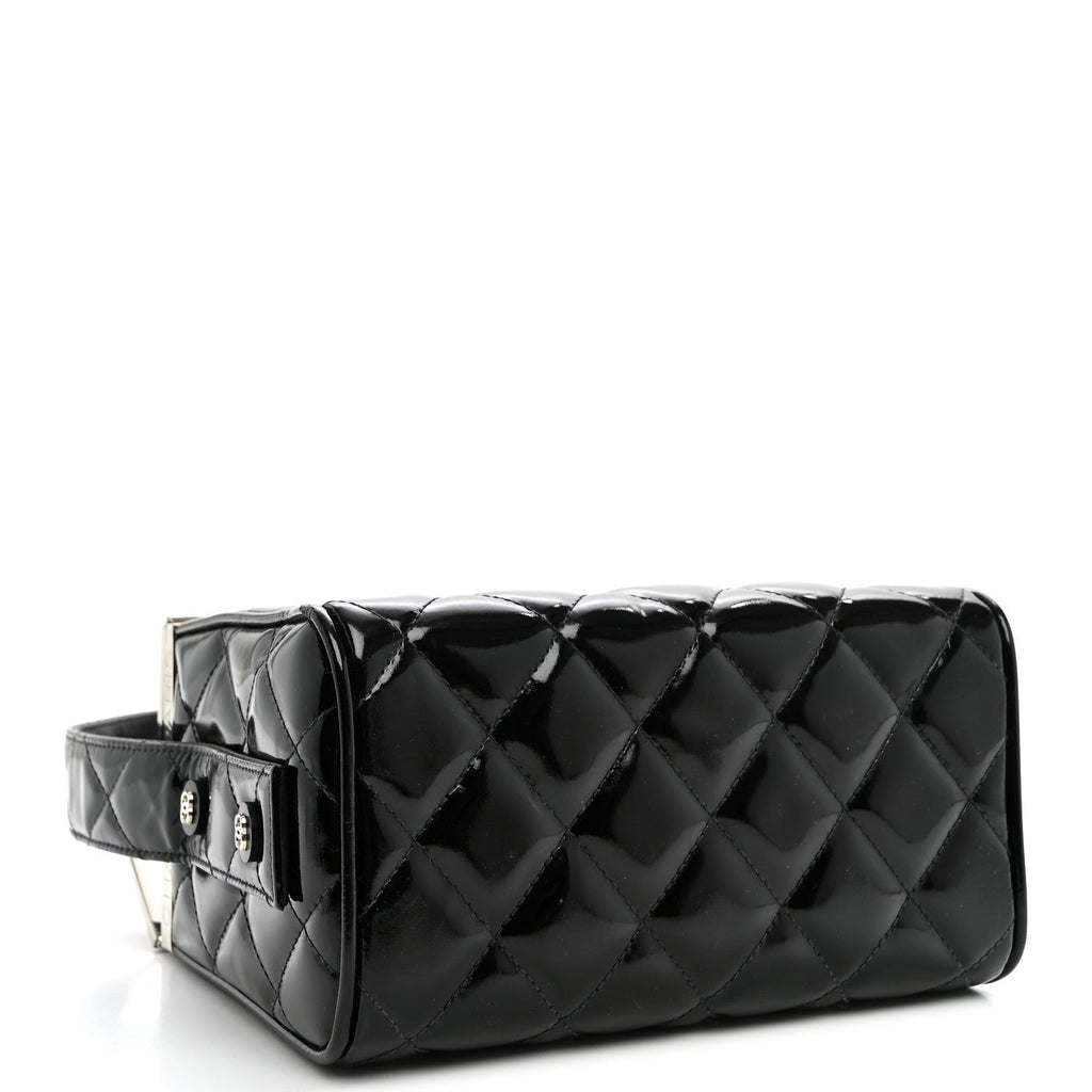 Patent Quilted Vanity Clutch Black