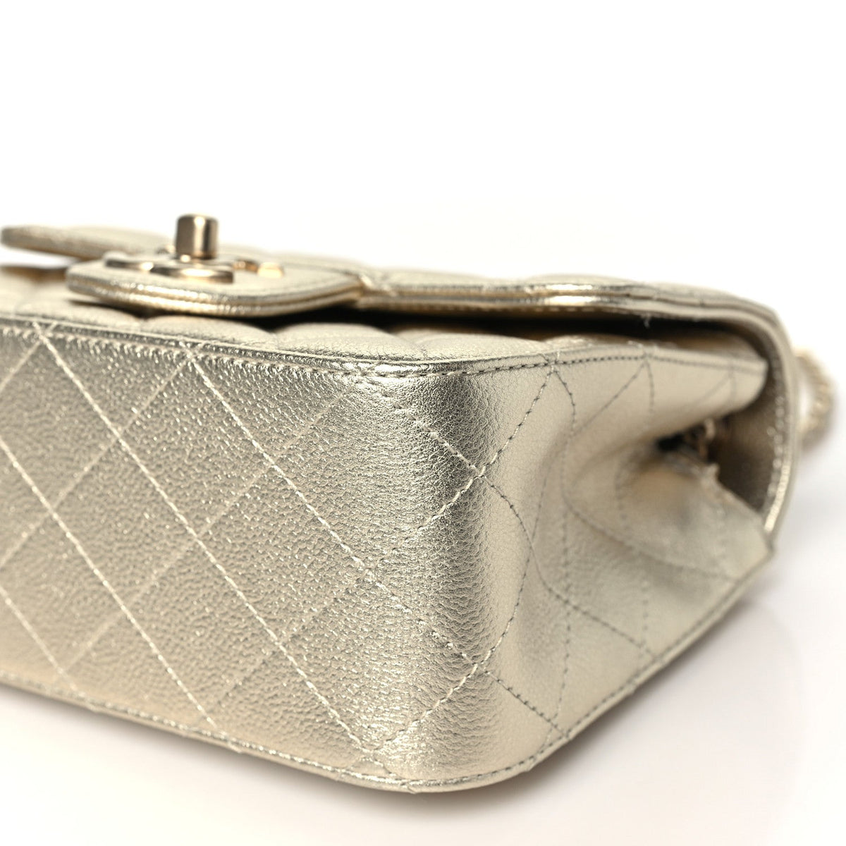 Metallic Caviar Quilted Mini Square CC Slide Flap Gold