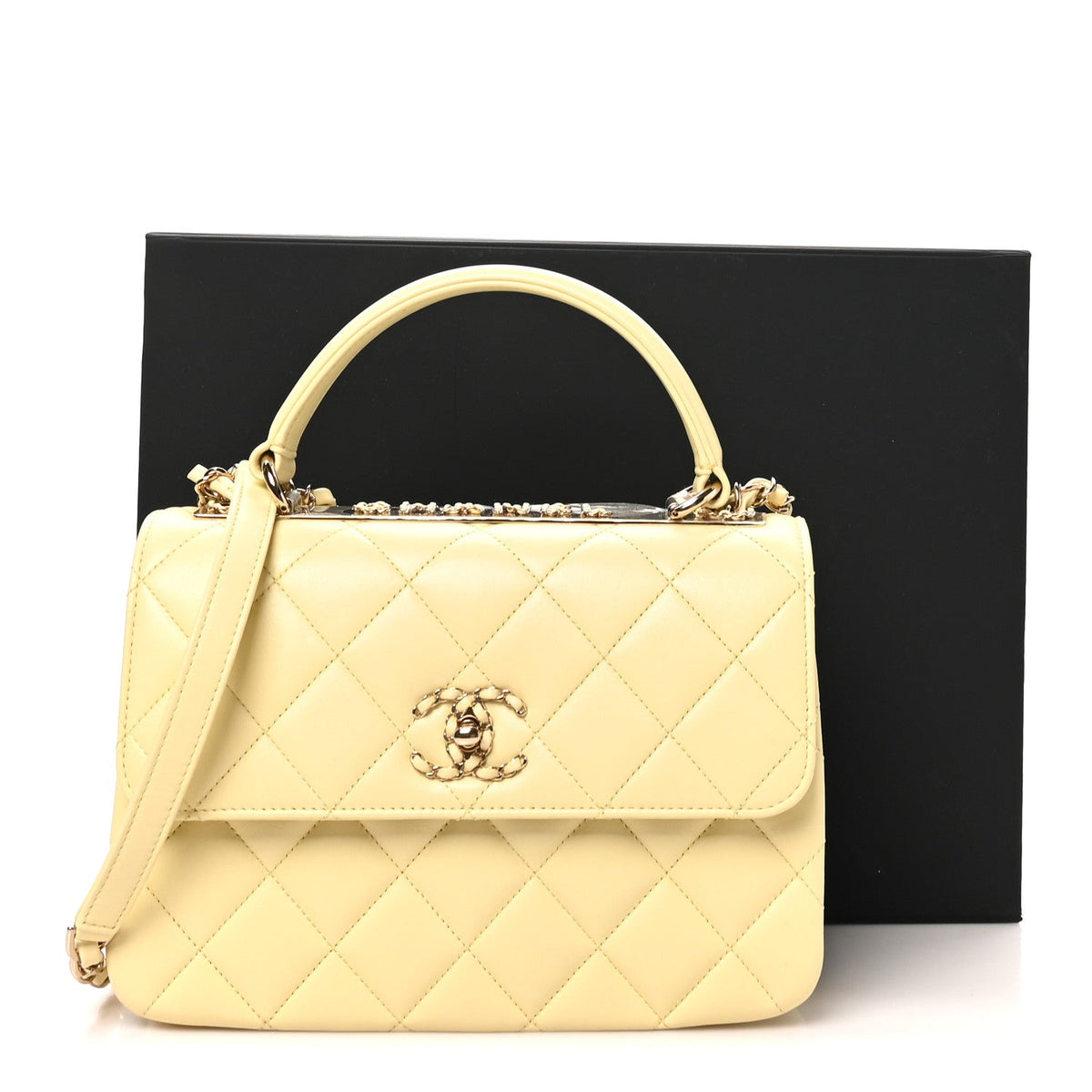 Lambskin Quilted Small Trendy Chain CC Dual Handle Flap Bag Yellow