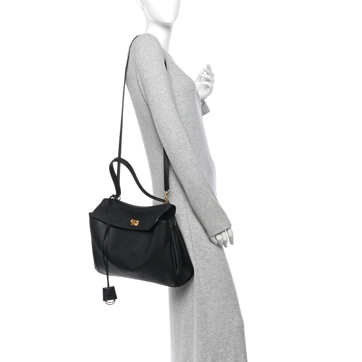 Grained Calfskin Medium Rodeo Top Handle Handbag Black