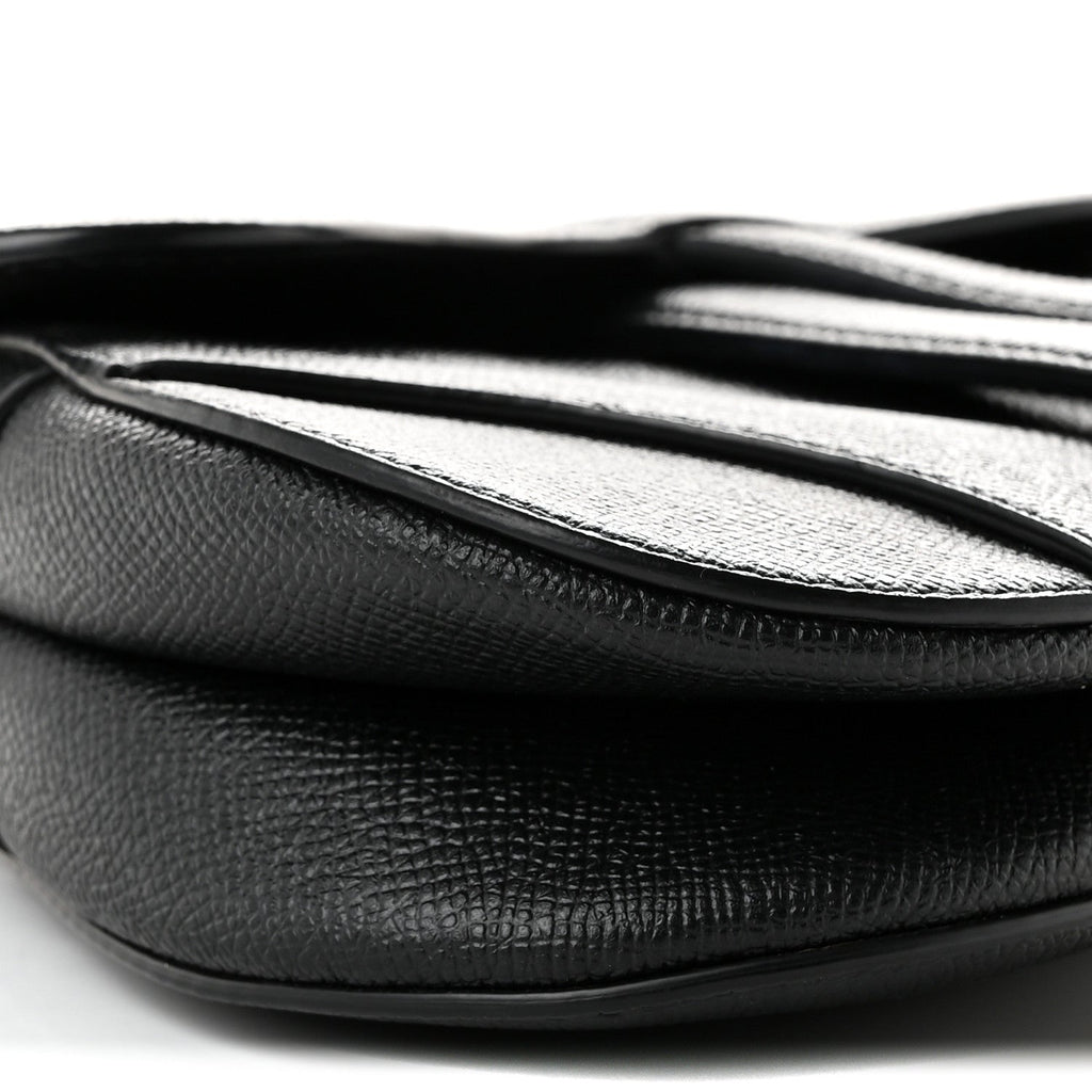 Grained Calfskin Mini Saddle Bag Black