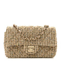 Tweed Quilted Mini Rectangular Flap Beige