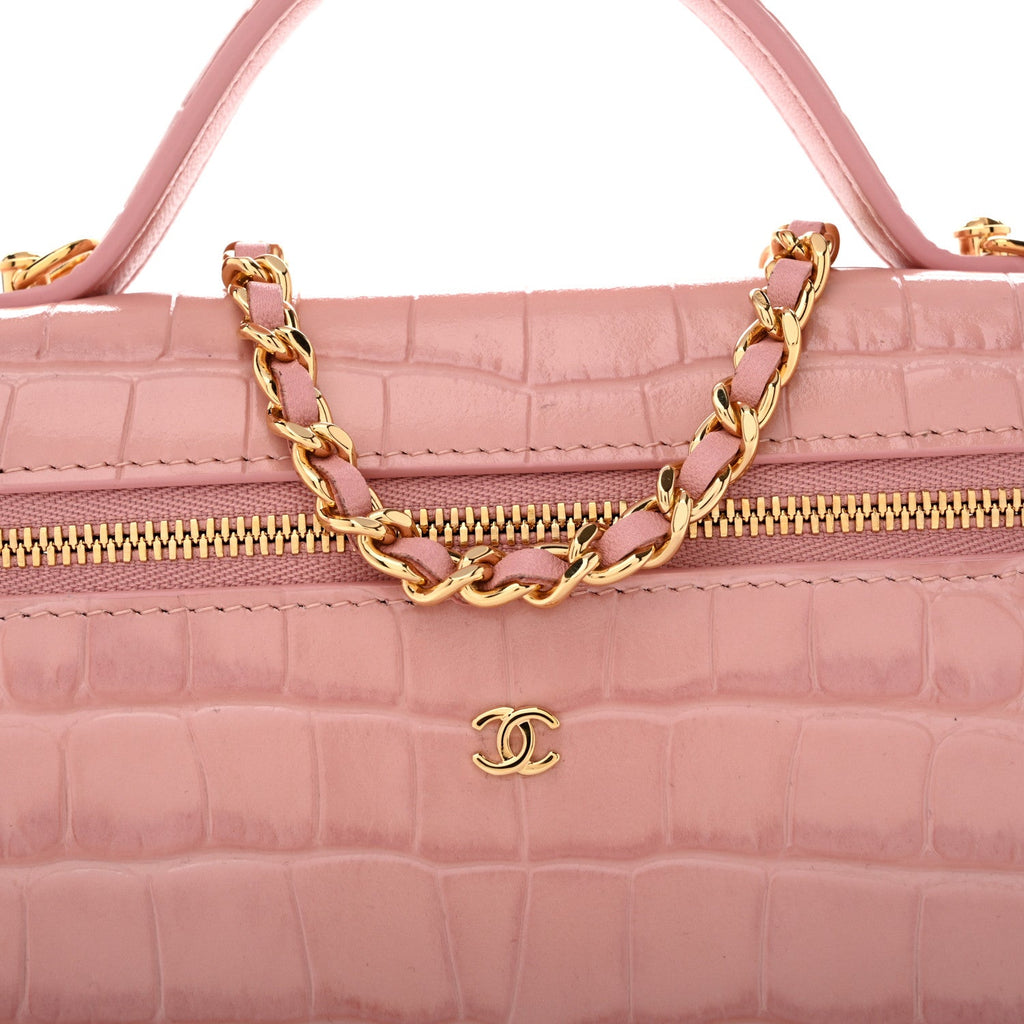 Calfskin Crocodile Embossed Crococo Exoticoco Vanity With Chain Light Pink