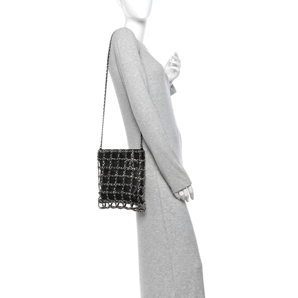 Lambskin Shopping Chain Tote Black