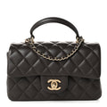 Lambskin Quilted Mini Top Handle Rectangular Flap Dark Brown