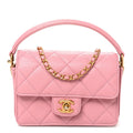 Shiny Caviar Quilted Mini Top Handle Flap Pink Pink
