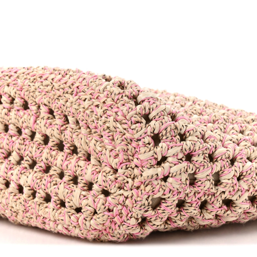 Mixed Fibers Calfskin Crochet Small Shopping Bag Beige Pink