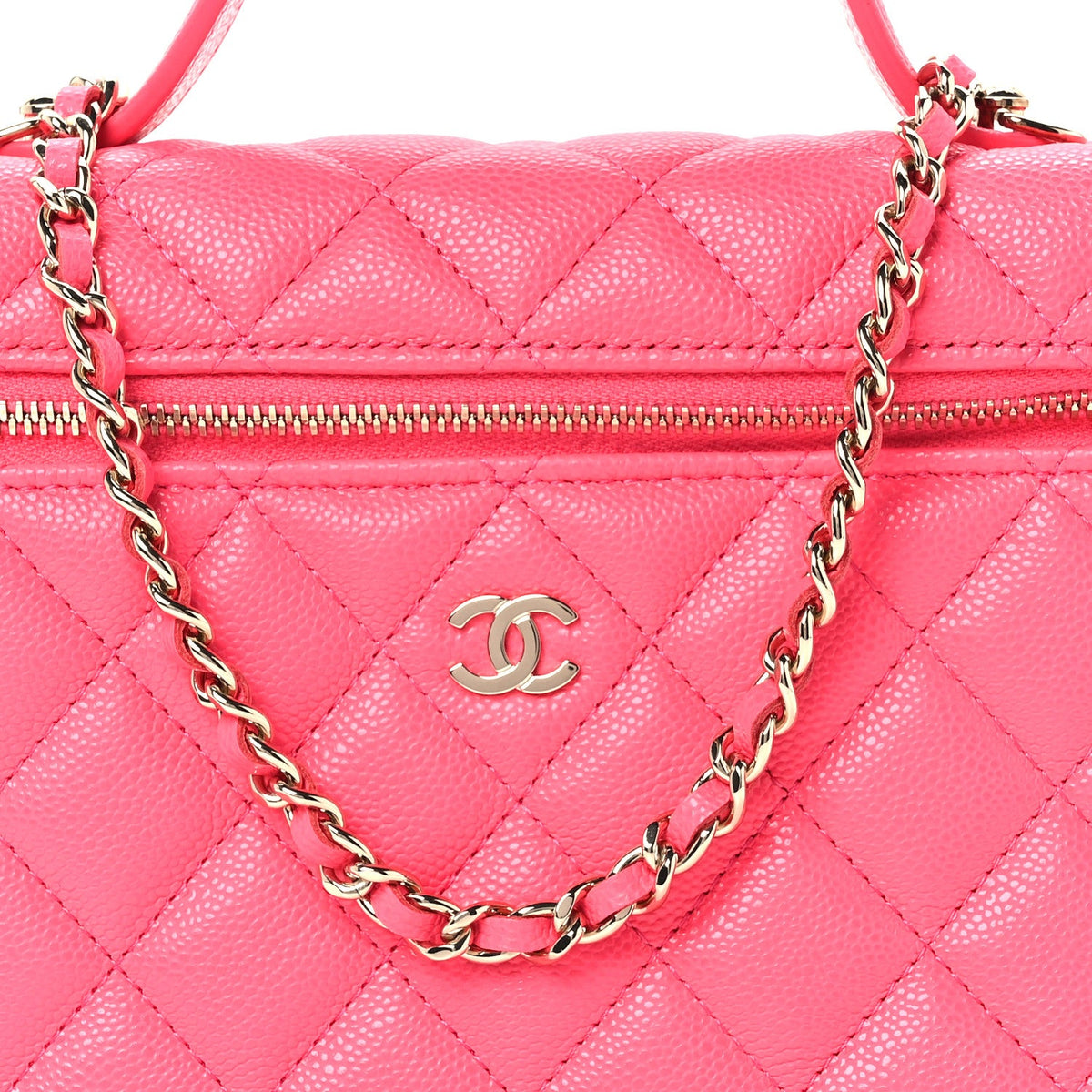 Caviar Quilted Top Handle Slim Vanity With Chain Fuchsia