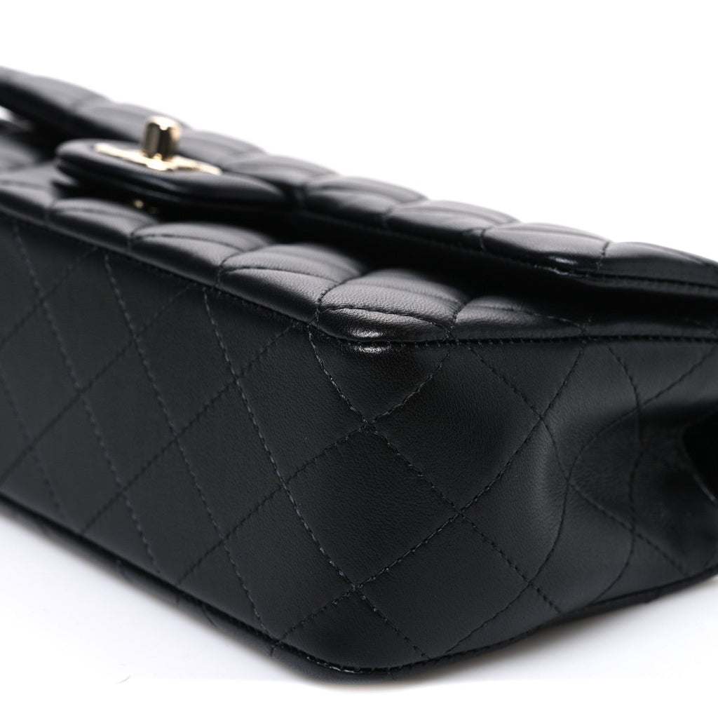 Lambskin Quilted Top Handle East West Flap Black