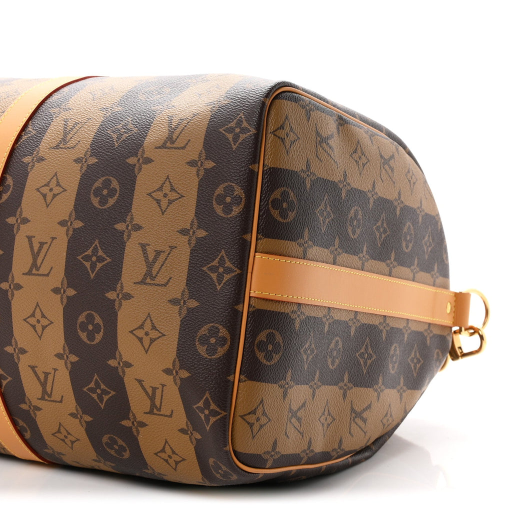 X NIGO Reverse Monogram Stripe Keepall Bandouliere 50 Brown