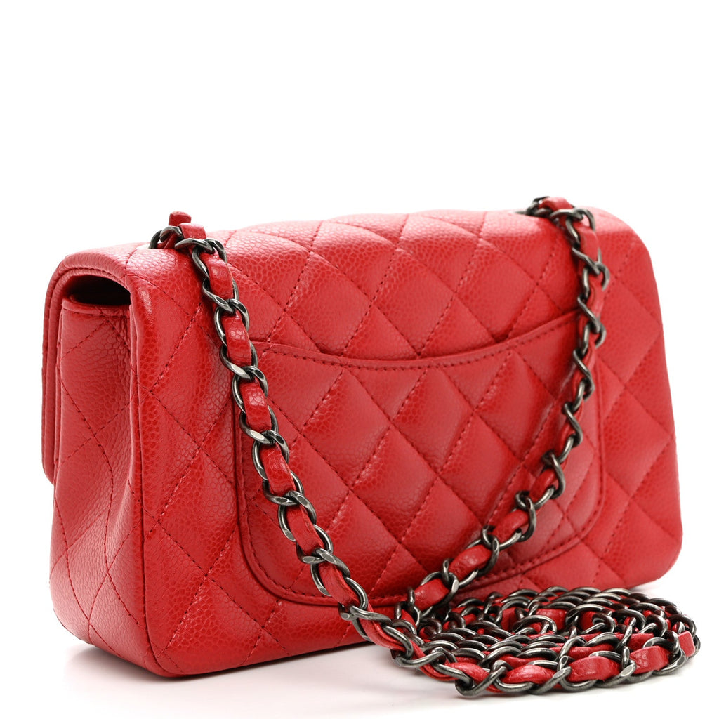Caviar Quilted Mini Rectangular Flap Red
