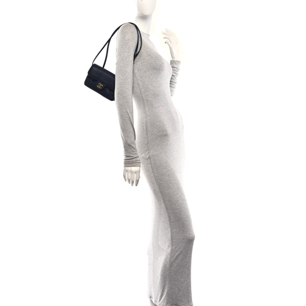 Shiny Caviar Mini Preppy Coco Shoulder Bag Dark Blue