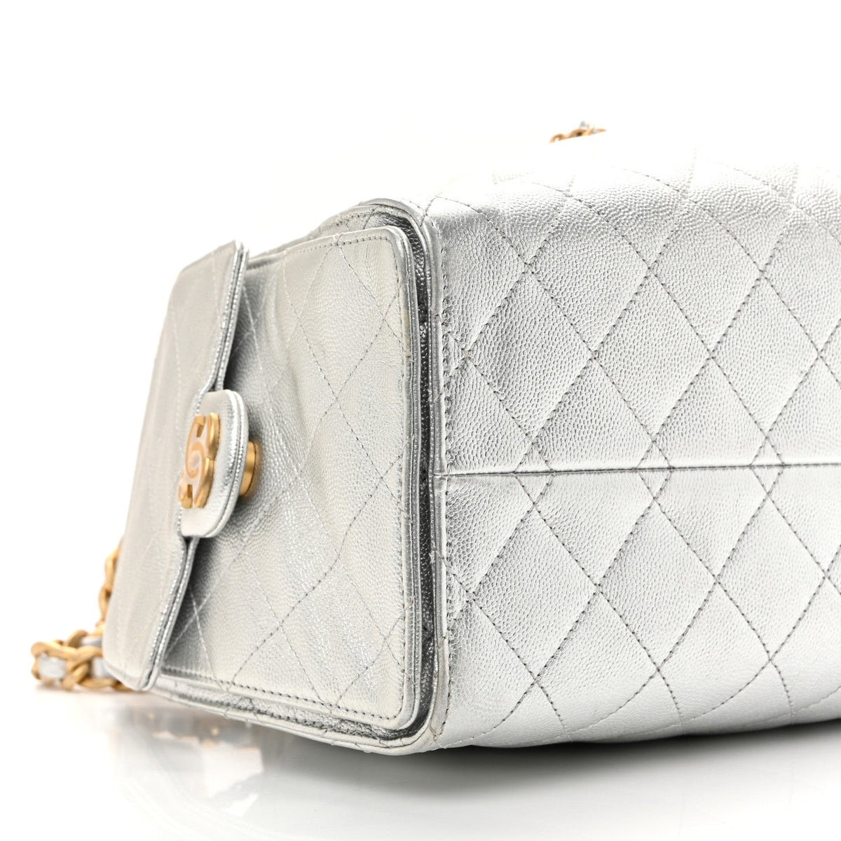 Metallic Caviar Quilted Small Chanel 25 Handbag Silver