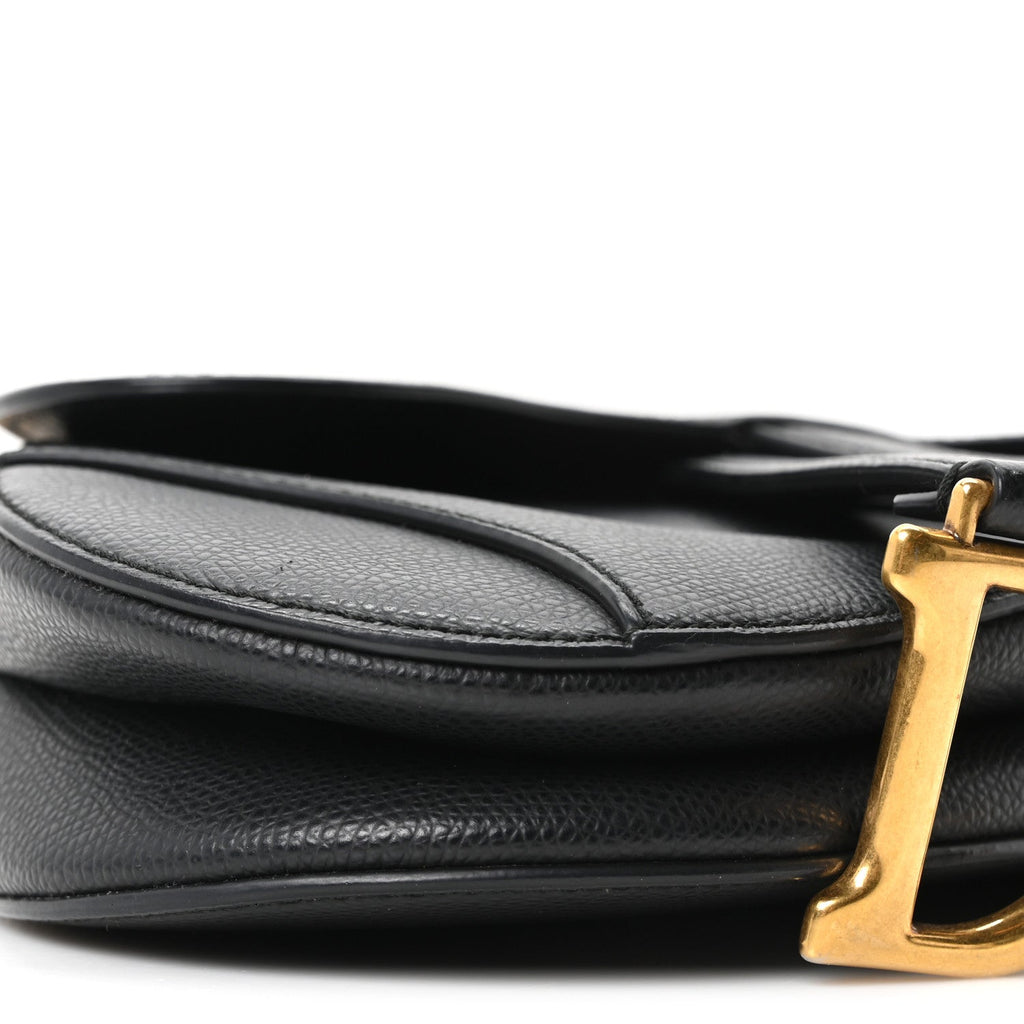 Grained Calfskin Mini Saddle Bag Black