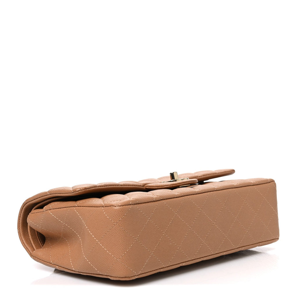 Caviar Quilted Medium Double Flap Light Brown