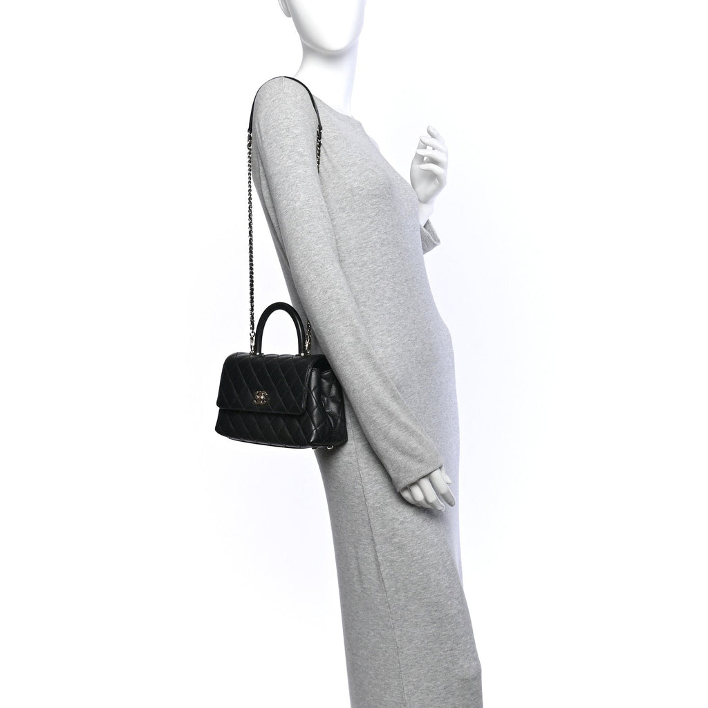 Caviar Quilted Mini Coco Handle Flap Black