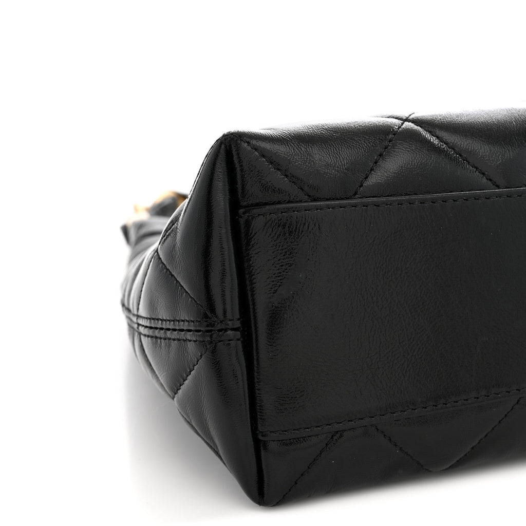Shiny Crumpled Lambskin Quilted CC Funky Town Hobo Black
