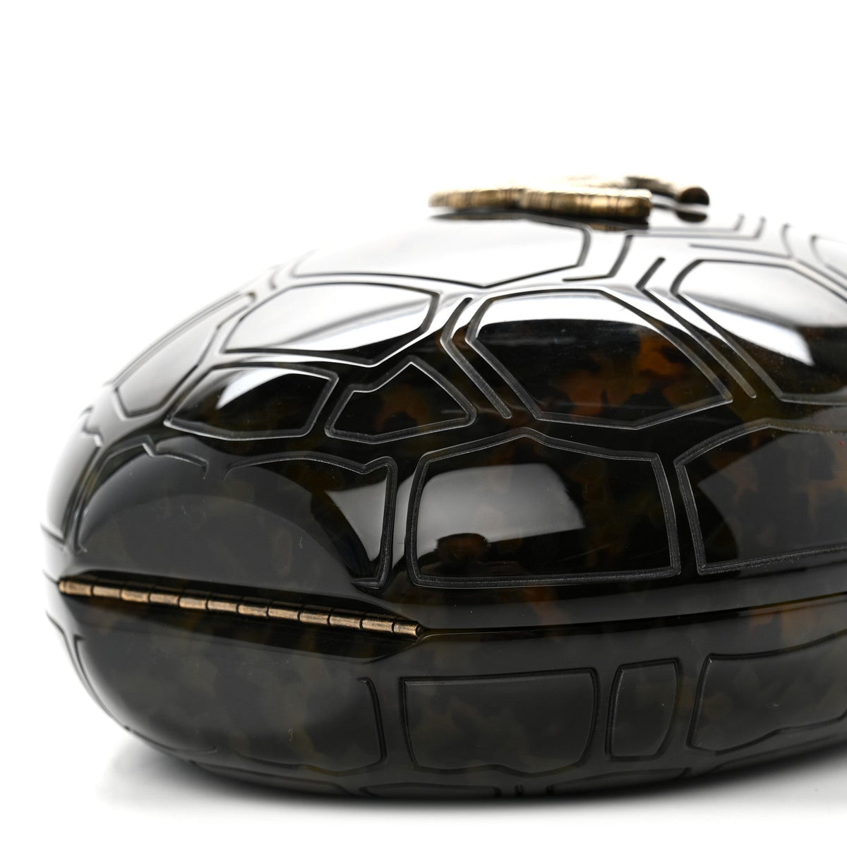 Plexiglass Shell CC Round Minaudiere Clutch Brown