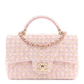 Tweed Quilted Mini Top Handle Rectangular Flap Light Pink