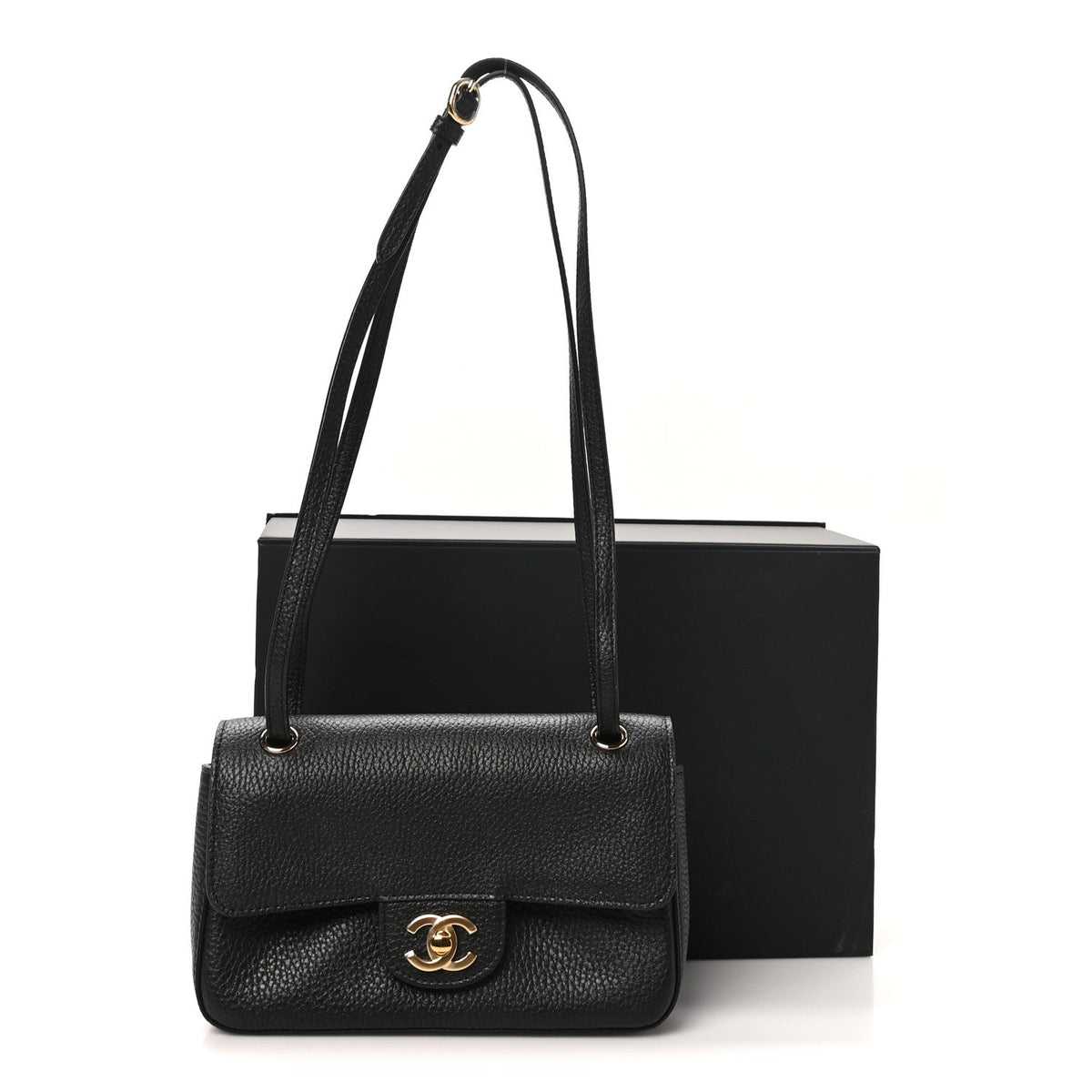 Grained Calfskin Mini Souplissimo Maxi Flap Black