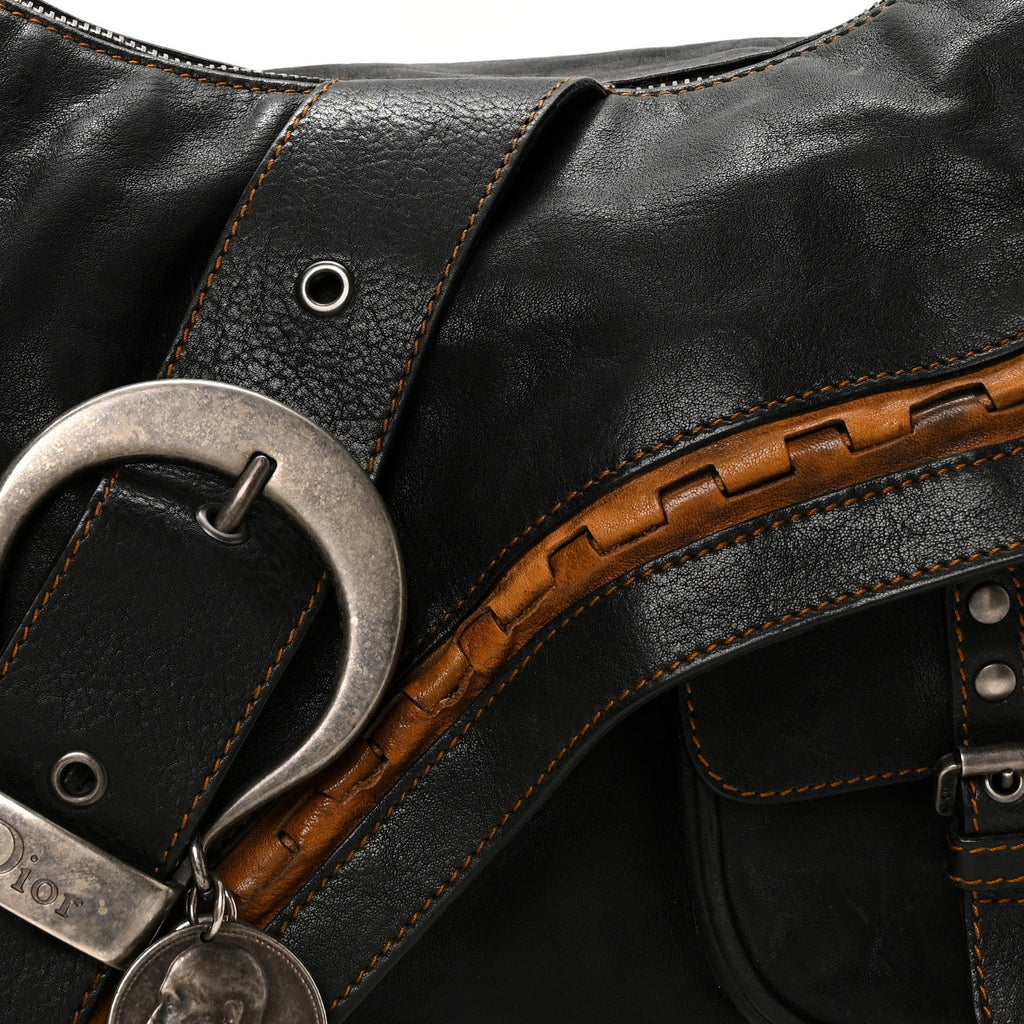 Calfskin Medium Gaucho Double Saddle Bag Black