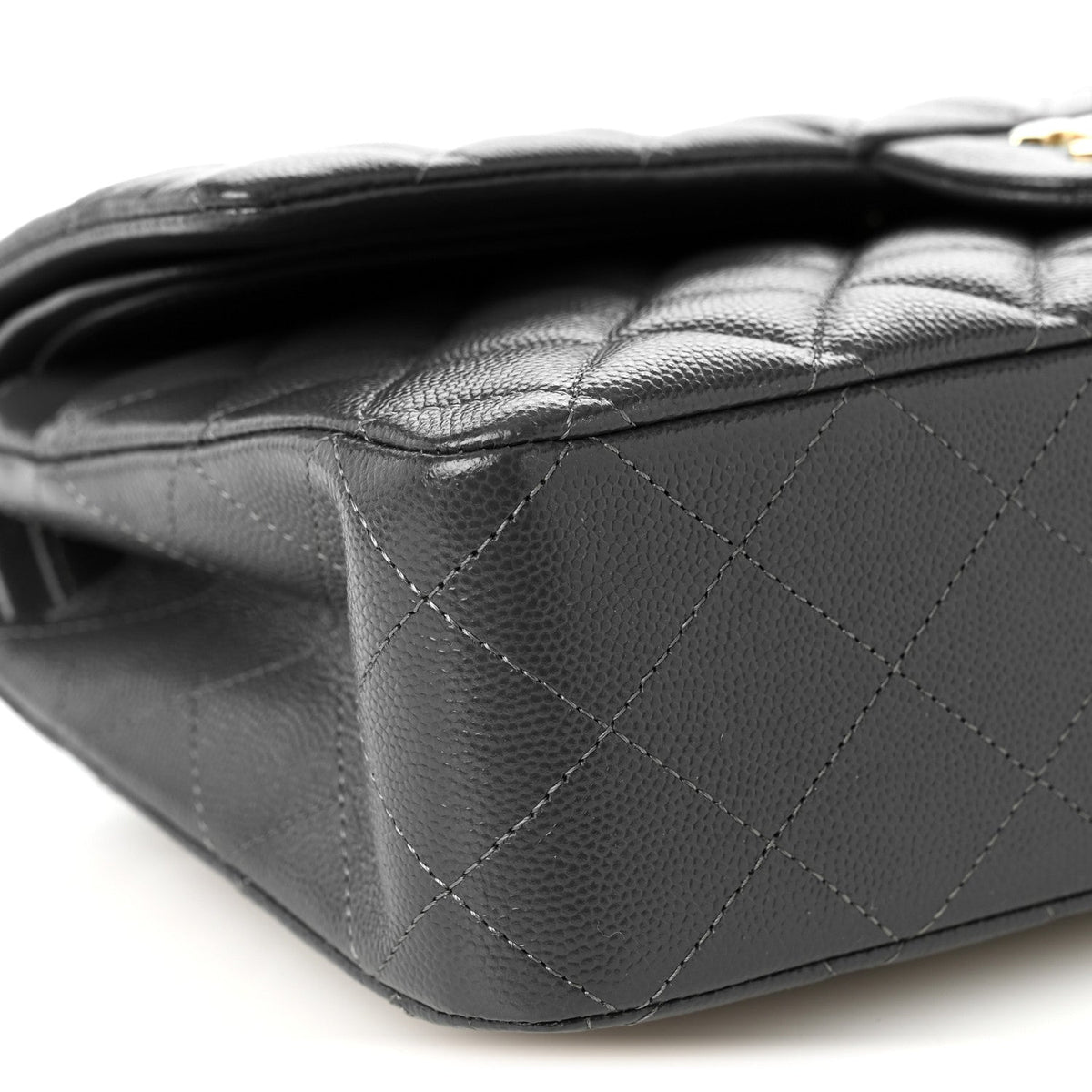 Caviar Quilted Medium Double Flap Dark Grey