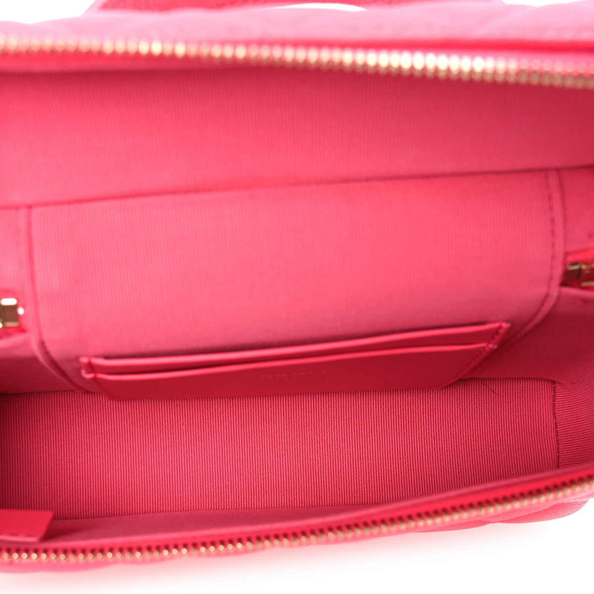 Caviar Quilted Top Handle Slim Vanity With Chain Fuchsia