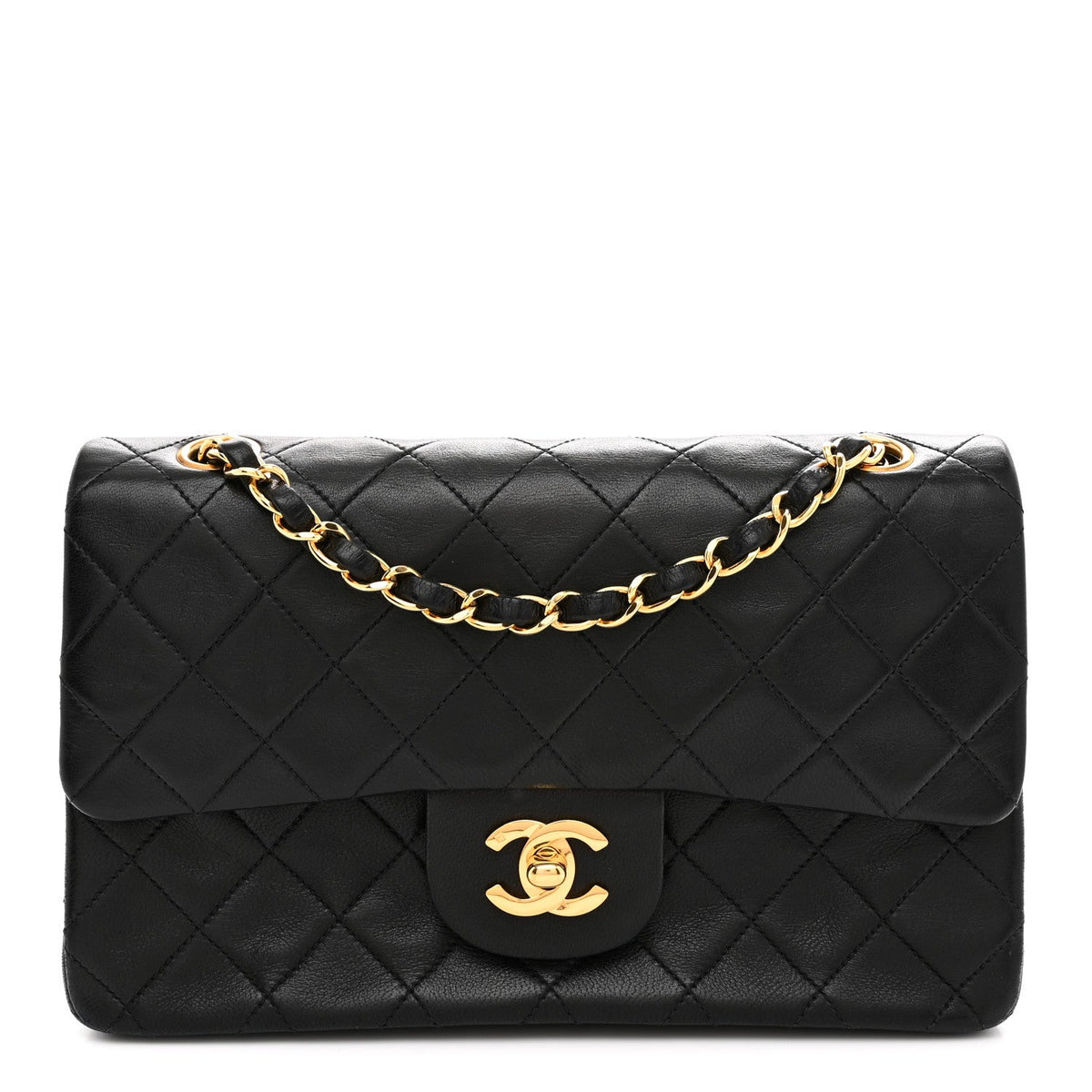 Lambskin Quilted Small Double Flap Black