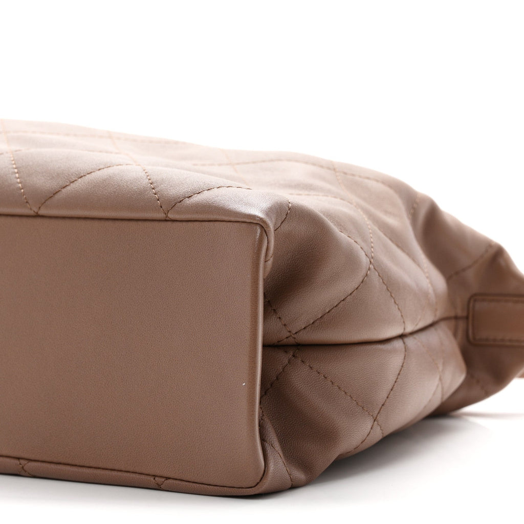 Shiny Lambskin Quilted Maxi Hobo Brown