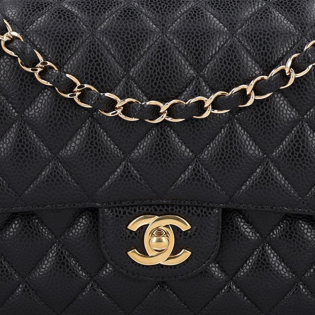 Caviar Quilted Medium Double Flap Black