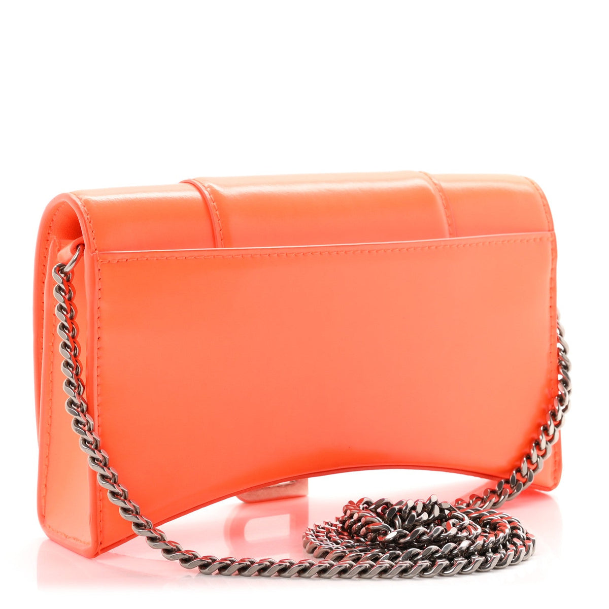 Shiny Box Calfskin XS Hourglass Wallet On Chain Fluo Orange