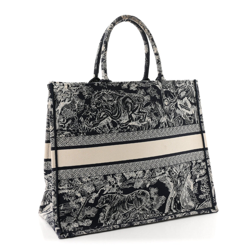 Canvas Embroidered Large Dioriviera Toile De Jouy Reverse Book Tote Blue
