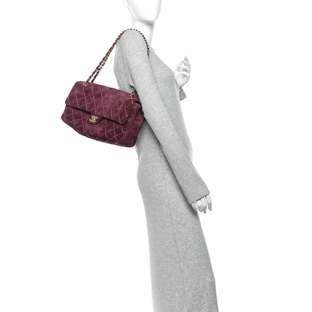 Suede Calfskin Maxi Flap Burgundy