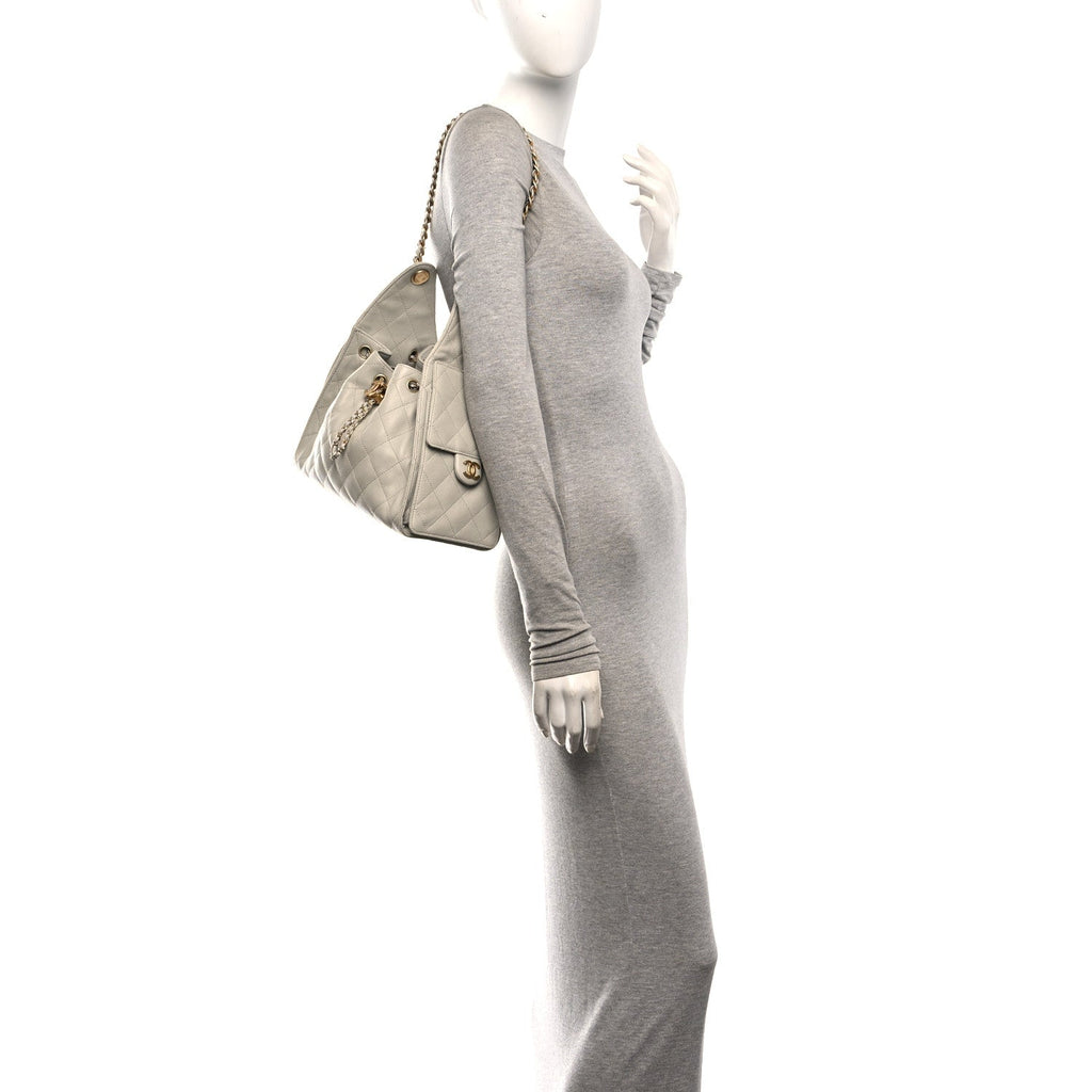 Caviar Quilted Small Chanel 25 Handbag Light Grey