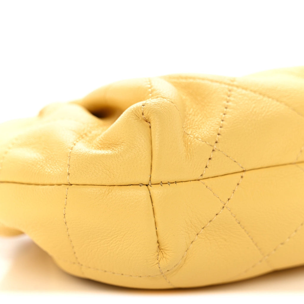 Lambskin Plexiglass Tortoise Shell Quilted Mini Pouch Yellow