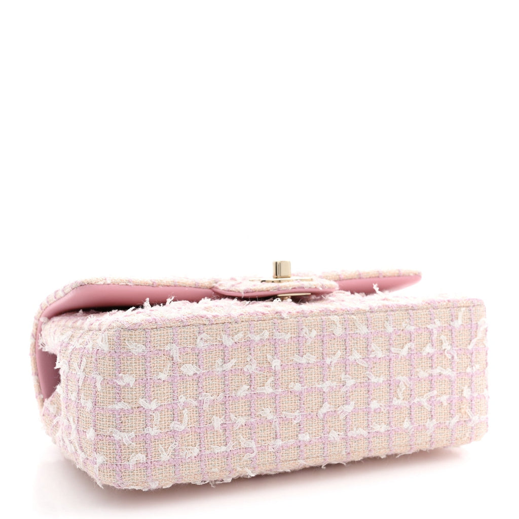 Tweed Quilted Mini Top Handle Rectangular Flap Light Pink