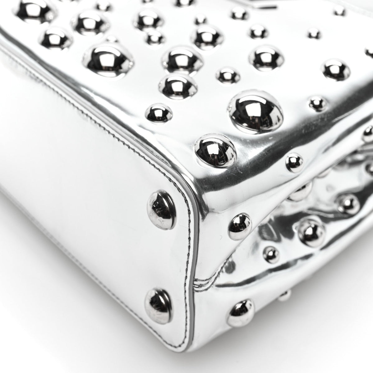LV X YK Metallic Taurillon Brass Metal Dots Capucines BB Silver