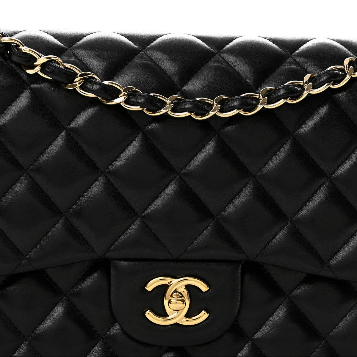 Lambskin Quilted Jumbo Double Flap Black