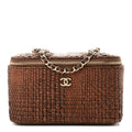Braided Raffia Vanity Case With Chain Brown